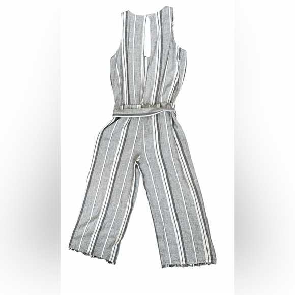 Cloth & Stone Linen Blend Striped Jumpsuit Size S Gray White Cropped Wide Leg - Picture 3 of 13